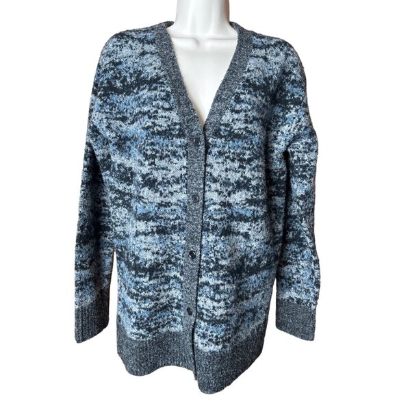 Athleta Sz SP Westlake Textured Cardigan Sweater Gray Fog Camo Fine Merino Wool - Picture 1 of 8